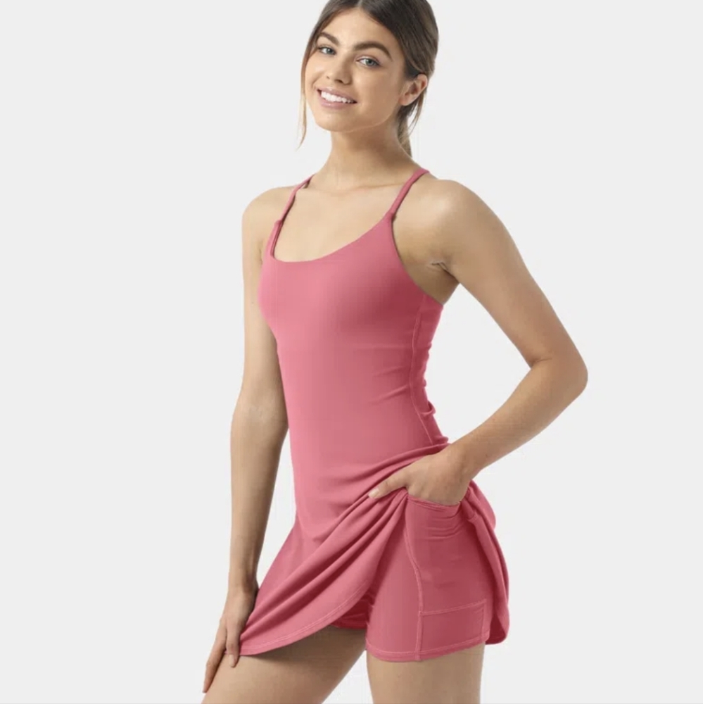 Halara Cloudful exercise flare dress with shorts - extra small Begonia Rose
